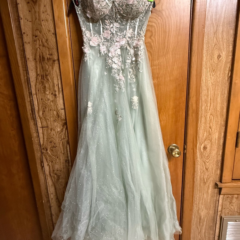 GB Girls Strapless Dress in Mint Green and Pink